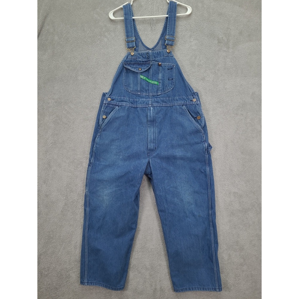 KEY IMPERIAL Bibs Overalls Men's Size 42x29 Denim Work Farmer Vintage Blue Jean